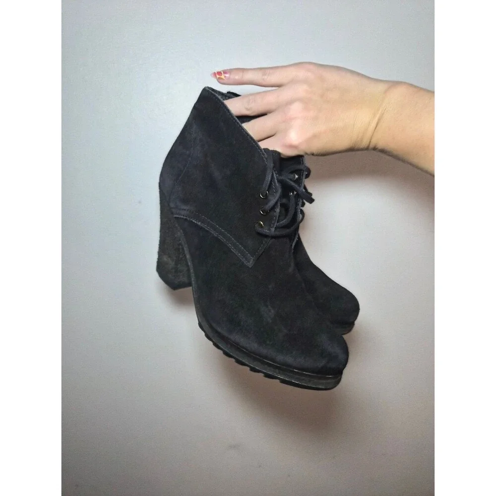 Prada Suede Ankle Booties Lace Up 39 Size 9 Round Toe